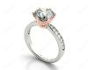 Round Cut Six Claw Set Diamond Ring with Pave Set Side Stones in Platinum