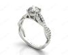 Twist Band Round Cut Four Claw Set Diamond Engagement Ring with Pave Set Stones Down the Shoulders in Platinum