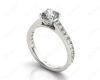 Cushion Cut Four Claws Set Diamond Ring with Channel Set Side Stones in 18K White