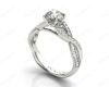 Twist Band Round Cut Four Claw Set Diamond Ring with Pave Set Stones Down the Shoulders In Platinum