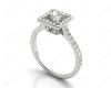 Princess Cut Halo Diamond Engagement Ring with Claw set centre stone in 18K White