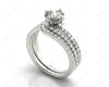 Round Cut Diamond Wedding Set Rings with Pave Setting Side Stones in Platinum