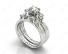 Round Cut Diamond three stones wedding set rings with claw set side stone in 18K White