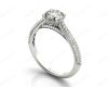 Vintage Style Round Cut Four Claw Set Diamond Ring with Micro Pave Set Stones Down the Shoulders In Platinum