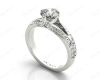 Round Cut Four Claw Set Diamond Ring with Round Cut Diamonds Down the Shoulders in Platinum