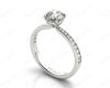 Round Cut Four Claw Set Diamond Ring with Round Cut Diamonds Pave Set Down the Shoulders in Platinum