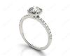 Round Cut Four Claws Diamond Ring with channel Set Side Stones in 18K White