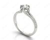Round Cut Six Prongs Diamond Ring with Pave Set Split Band in Platinum