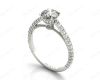 Round Cut Four Claw Set Diamond Ring with Side Halo and Round Cut Diamonds Claw Set on the Band. in 18K White