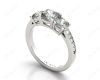 Cushion Cut Trilogy Ring with Channel Set Shoulder Diamonds in 18K White