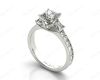 Princess Cut Trilogy Ring with Milgrain set shoulder diamond in Platinum