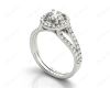 Round Cut Halo Diamond Engagement ring with claw set centre stone in 18K White