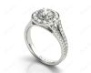 Round Cut Halo Diamond Engagement ring with claw set centre stone in 18K White