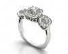 Princess Cut Trilogy Halo Diamond Engagement Ring in Platinum