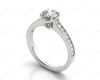 Round Cut Four Claw Set Milgrain Diamond Engagement Ring With Pavé Side Stones in Platinum