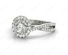 Round Cut Split Shank Diamond Halo Engagement Ring with Pave Set Side Stones Down the Band in Platinum