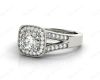 Vintage Style Round Cut Split Shank Milgrain Halo Set Engagement Ring with Channel Set Side Stones in Platinum