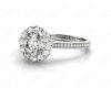 Round Cut Flower Halo Diamond Ring with a Claw Set Halo and Pave Set Side Stones in 18k White