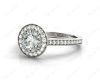Halo Diamond Engagement Ring Round Cut with Claw Set Centre Stone Miligrain Share Prong Side Stones in 18K White Golde