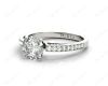 Round Cut Four Claws V Set Diamond Ring with Grain Set Side Stones in Platinum