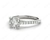 Round Cut Four Claws Diamond Ring with Pave Set Side Stones in 18K White