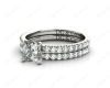 Princess cut diamond wedding set rings with four claws setting Pave Setting Side Stones in Platinum