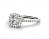 Cushion Cut Halo Diamond Engagement Ring with Claw Set Centre Stone with Pave Set Side Stones in Platinum