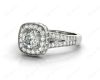 Cushion Cut Halo Ring with Milgrain claw set centre stone in Platinum