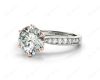 Round Cut Six Claw Set Diamond Ring with Pave Set Side Stones in Platinum