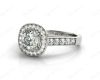 Cushion Cut diamond halo engagement ring with channel setting side diamonds in 18K White