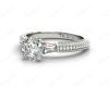 Vintage Style Round Cut Four Claw Diamond Ring with Pave Milgrain Set Side Stones In 18K White