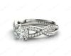 Twist Band Round Cut Four Claw Set Diamond Ring with Pave Set Stones Down the Shoulders In Platinum