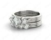 Round Cut Diamond three stones wedding set rings with claw set side stone in 18K White