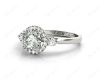 Round Cut Halo Trilogy diamond ring with pave set side stone in 18K White