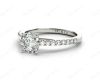 Round Cut Four Claw Set Diamond Ring with Round Pave Set Stones Down the Shoulders in 18K White