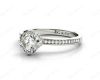 Round Cut Four Claw Set Hidden Halo Diamond Ring with Round Cut Diamonds Pave Set Down the Shoulders and on the Setting in 18K White