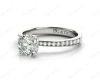 Round Cut Four Claw Set Diamond Ring with Round Cut Diamonds Pave Set Down the Shoulders in Platinum