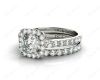 Cushion cut halo diamond wedding set rings with four claw setting in Platinum