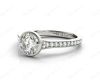 Round Cut Bezel Set Diamond Ring with Channel Set Diamonds Down the Shoulders in 18K White