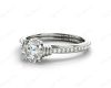 Round Cut Four Claw Set Diamond Ring with Pave Set Diamonds on the Bandin Platinum