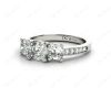 Cushion Cut Trilogy Ring with Channel Set Shoulder Diamonds in 18K White