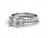 Princess Cut Trilogy Ring with Milgrain set shoulder diamond in Platinum