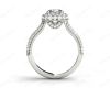 Round Cut Split Shank Milgrain Halo Engagement Ring with Micro Pave Set Diamonds on the Halo and Sidestones in Platinum