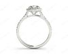 Round Cut Diamond Ring With Round Cut Diamonds Scallop Set on the Halo and Down the Shoulders in Platinum