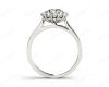 Round Cut Flower Halo Diamond Ring with a Claw Set Halo and Pave Set Side Stones in 18k White