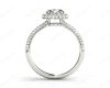 Round Cut Diamond Ring with Micro Pave Set Diamonds on Halo and Down the Shoulders in Platinum