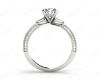 Vintage Style Round Cut Four Claw Diamond Ring with Pave Milgrain Set Side Stones In 18K White