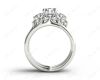 Round Cut Diamond three stones wedding set rings with claw set side stone in 18K White