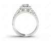 Cushion cut halo diamond wedding set rings with four claw setting in Platinum