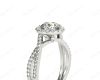 Round Cut Split Shank Diamond Halo Engagement Ring with Pave Set Side Stones Down the Band in Platinum